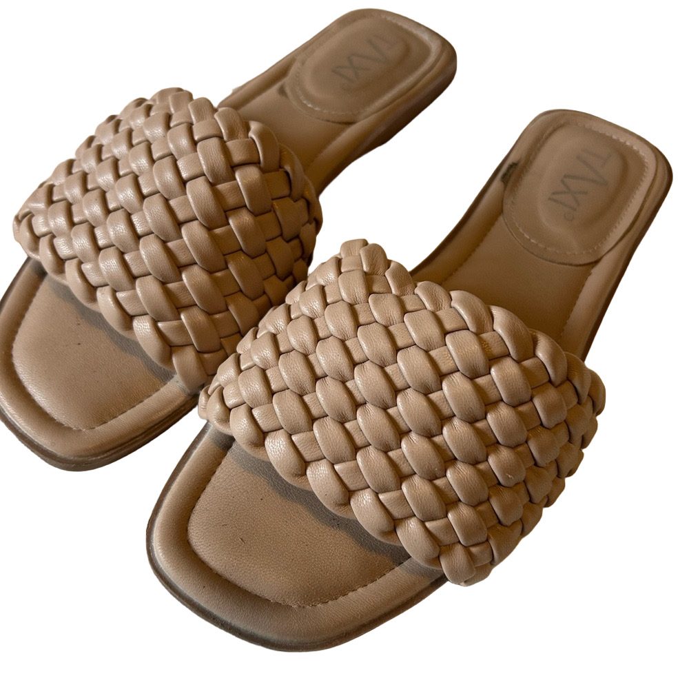✨$2 For $20 ✨ Taxi Woven Tan Slide Sandals | Size 7 | Minimalist Resort Style